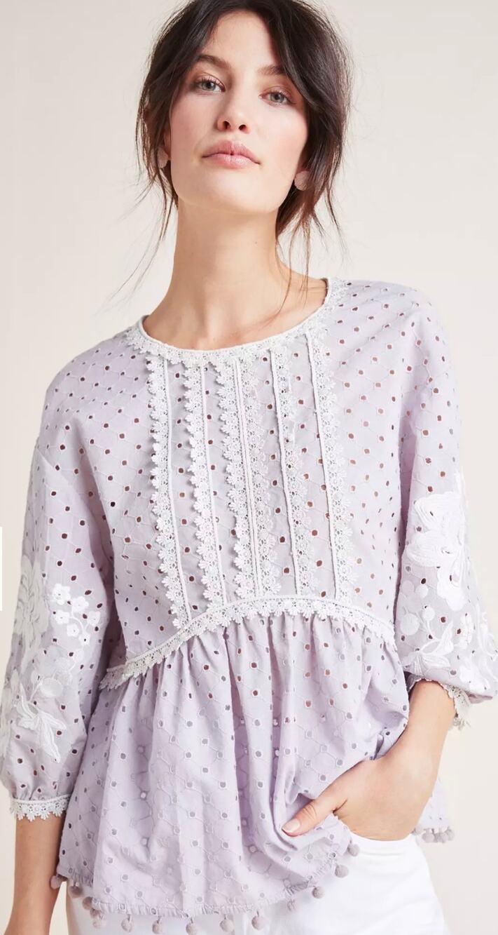 Pankaj & Nidhi Beseant Blouse Embroidered Top Eyelet Size 4/S Romantic Boho